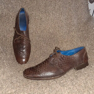 JOHN FLUEVOG-The Headliners-Gable Faux-Python Snakeskin Leather Derby-Sz 9-VG